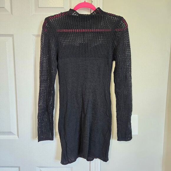 Emory Park Black Mock Neck Netted Knit Mini Dress NWT Large - Picture 4 of 6